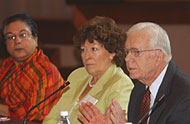 President Jimmy Carter with co-chair and U.N. High Commissioner for Human Rights Louise Arbour (c.), and Hina Jilani (l.), U.N. Special Representative to the Secretary General on Human Rights Defenders.