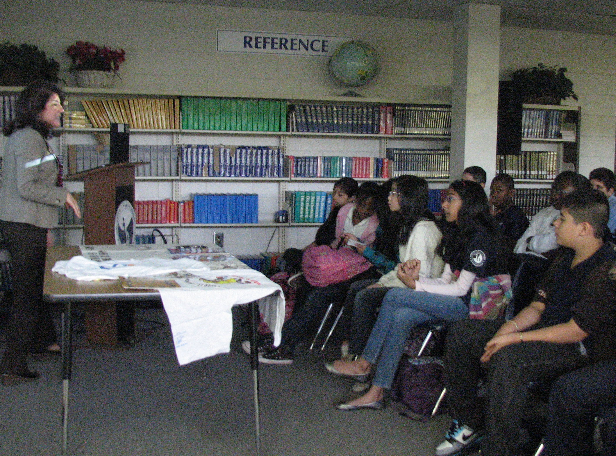Nicole Kruse speaks to students at Summerour Middle School on Oct. 28.