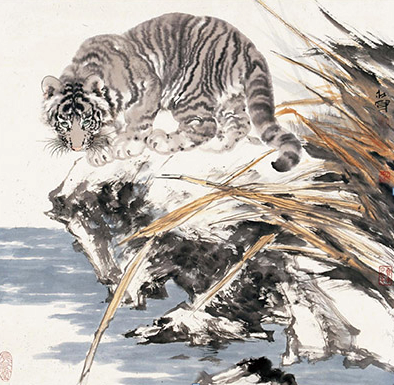 Chinese Painting Tiger on a Rock