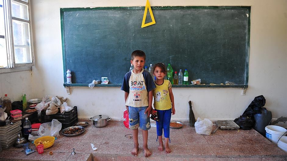 Syrian children in a refugee camp in Turkey on the Syrian-Turkish border.